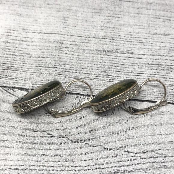 Vintage silver tone sunburst lucite oval earrings statement - Picture 3 of 6